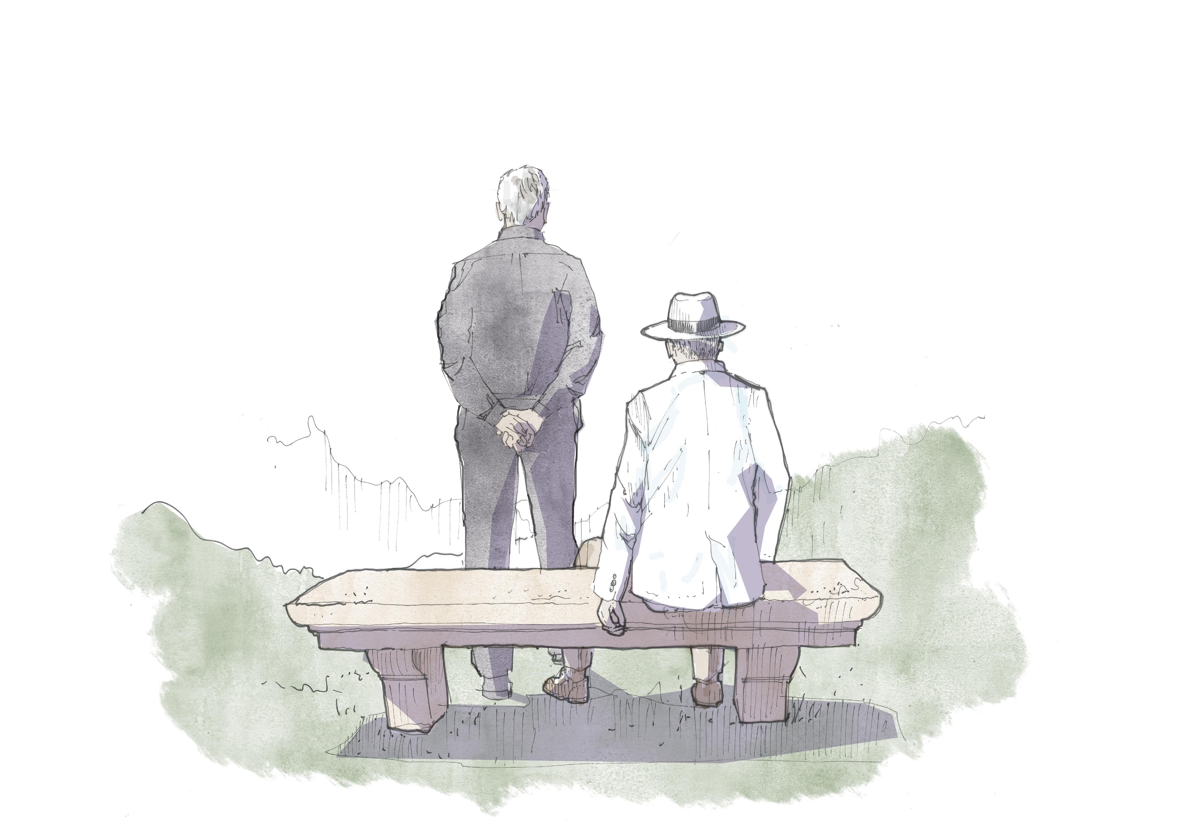 Dessin banc avec William Christie et Paul Agnew